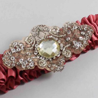 Cinnabar Satin with Brown Wedding Garter / Orange Wedding Garters / Bijou # (141-141)-01-A01-Antique