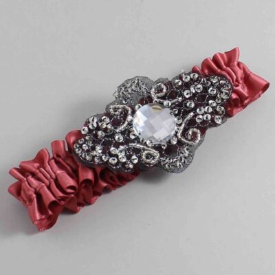 Cinnabar Satin with Black Wedding Garter / Orange Wedding Garters / Bijou # (141-141)-01-A02-Black