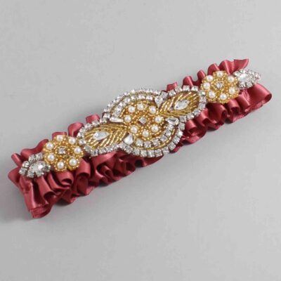 Cinnabar Satin with Gold Wedding Garter / Orange Wedding Garters / Charlotte # (141-141)-01-A05-Gold