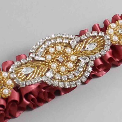Cinnabar Satin with Gold Wedding Garter / Orange Wedding Garters / Charlotte # (141-141)-01-A05-Gold