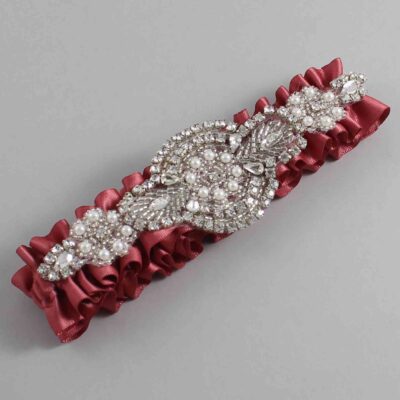 Cinnabar Satin Wedding Garter / Solid Orange Wedding Garters / Charlotte # (141-141)-01-A06-Silver