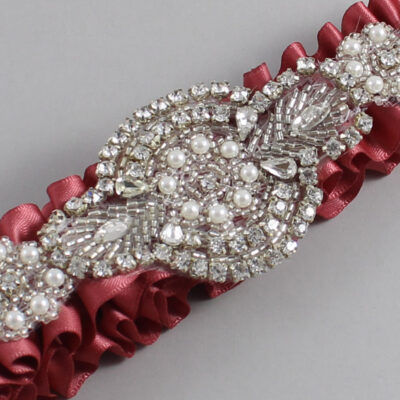 Cinnabar Satin Wedding Garter / Solid Orange Wedding Garters / Charlotte # (141-141)-01-A06-Silver