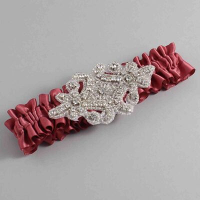Cinnabar Satin Wedding Garter / Solid Orange Wedding Garters / Heather # (141-141)-01-A07-Silver