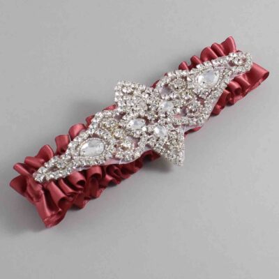 Cinnabar Satin Wedding Garter / Solid Orange Wedding Garters / Lorine # (141-141)-01-A09-Silver