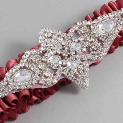 Cinnabar Satin Wedding Garter / Solid Orange Wedding Garters / Lorine # (141-141)-01-A09-Silver