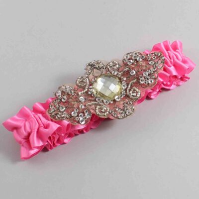 Persian Pink Satin with Brown Wedding Garter / Pink Wedding Garters / Bijou # (142-142)-01-A01-Antique
