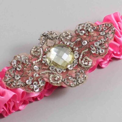 Persian Pink Satin with Brown Wedding Garter / Pink Wedding Garters / Bijou # (142-142)-01-A01-Antique