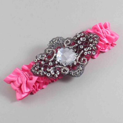 Persian Pink Satin with Black Wedding Garter / Pink Wedding Garters / Bijou # (142-142)-01-A02-Black
