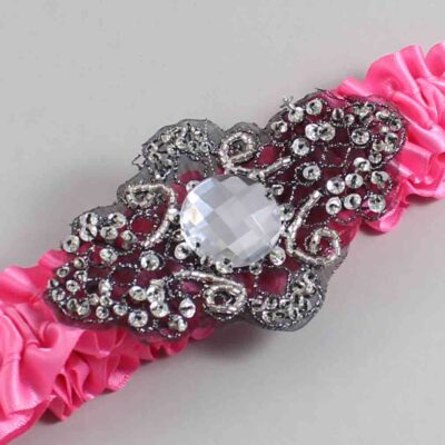 Persian Pink Satin with Black Wedding Garter / Pink Wedding Garters / Bijou # (142-142)-01-A02-Black