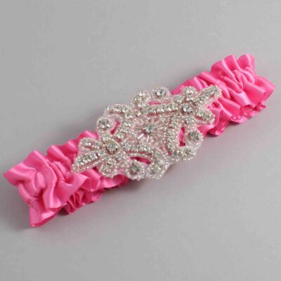 Persian Pink Satin Wedding Garter / Solid Pink Wedding Garters / Heather # (142-142)-01-A07-Silver