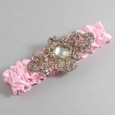 Light Pink Satin with Brown Wedding Garter / Pink Wedding Garters / Bijou # (145-145)-01-A01-Antique