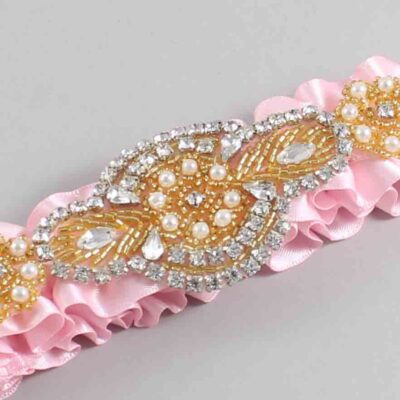 Light Pink Satin with Gold Wedding Garter / Pink Wedding Garters / Charlotte # (145-145)-01-A05-Gold