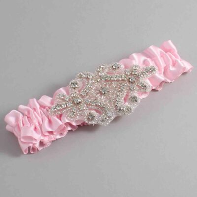 Light Pink Satin Wedding Garter / Solid Pink Wedding Garters / Heather # (145-145)-01-A07-Silver
