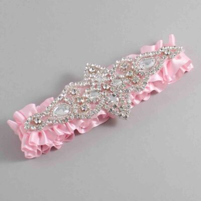Light Pink Satin Wedding Garter / Solid Pink Wedding Garters / Lorine # (145-145)-01-A09-Silver