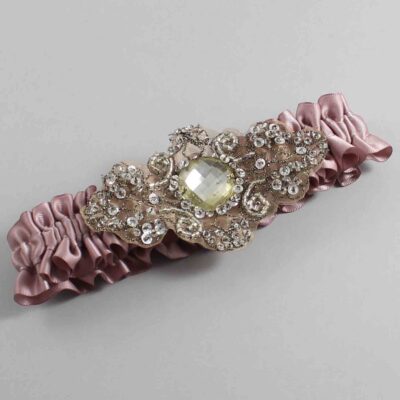 Cameo Satin with Brown Wedding Garter / Pink Wedding Garters / Bijou # (146-146)-01-A01-Antique