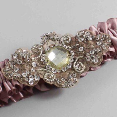 Cameo Satin with Brown Wedding Garter / Pink Wedding Garters / Bijou # (146-146)-01-A01-Antique