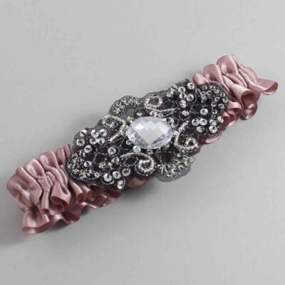 Cameo Satin with Black Wedding Garter / Pink Wedding Garters / Bijou # (146-146)-01-A02-Black