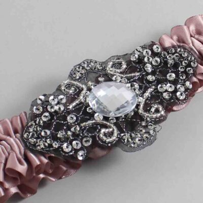 Cameo Satin with Black Wedding Garter / Pink Wedding Garters / Bijou # (146-146)-01-A02-Black