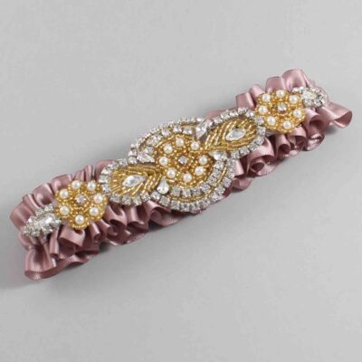 Cameo Satin with Gold Wedding Garter / Pink Wedding Garters / Charlotte # (146-146)-01-A05-Gold