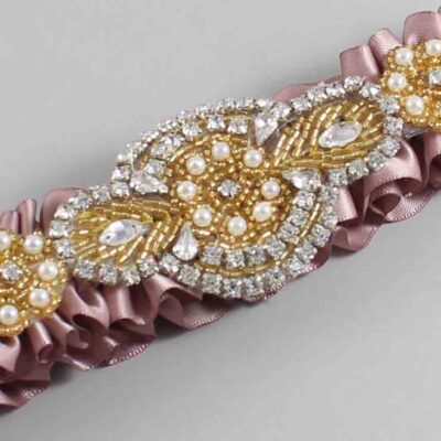 Cameo Satin with Gold Wedding Garter / Pink Wedding Garters / Charlotte # (146-146)-01-A05-Gold