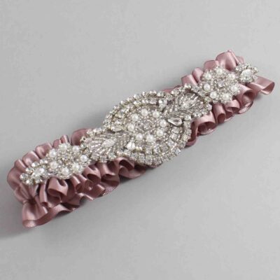 Cameo Satin Wedding Garter / Solid Pink Wedding Garters / Charlotte # (146-146)-01-A06-Silver