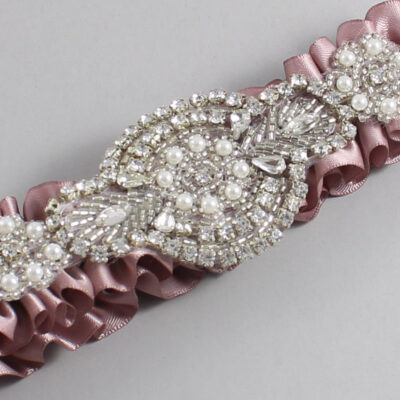 Cameo Satin Wedding Garter / Solid Pink Wedding Garters / Charlotte # (146-146)-01-A06-Silver
