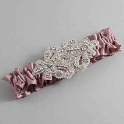 Cameo Satin Wedding Garter / Solid Pink Wedding Garters / Heather # (146-146)-01-A07-Silver