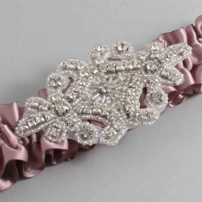 Cameo Satin Wedding Garter / Solid Pink Wedding Garters / Heather # (146-146)-01-A07-Silver