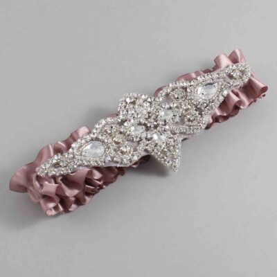 Cameo Satin Wedding Garter / Solid Pink Wedding Garters / Lorine # (146-146)-01-A09-Silver