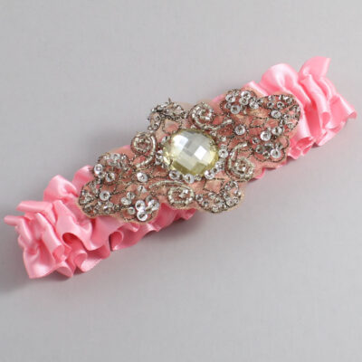 Pink Satin with Brown Wedding Garter / Pink Wedding Garters / Bijou # (156-156)-01-A01-Antique
