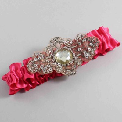 Camellia Rose Satin with Brown Wedding Garter / Pink Wedding Garters / Bijou # (157-157)-01-A01-Antique