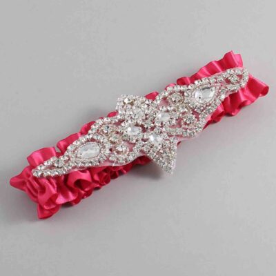 Camellia Rose Satin Wedding Garter / Solid Pink Wedding Garters / Lorine # (157-157)-01-A09-Silver