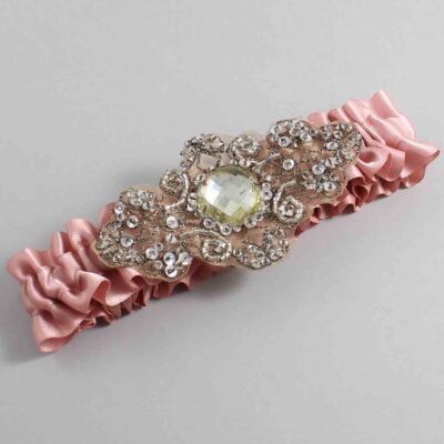 Sweet Nectar Satin with Brown Wedding Garter / Pink Wedding Garters / Bijou # (161-161)-01-A01-Antique