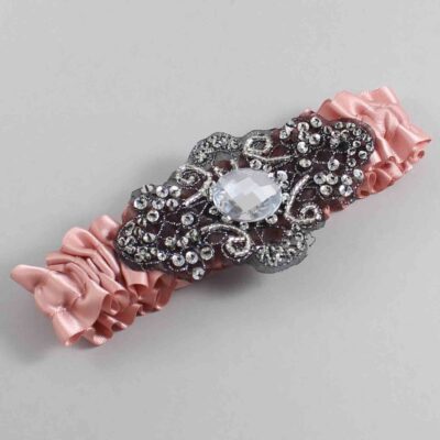 Sweet Nectar Satin with Black Wedding Garter / Pink Wedding Garters / Bijou # (161-161)-01-A02-Black