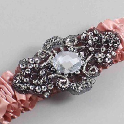 Sweet Nectar Satin with Black Wedding Garter / Pink Wedding Garters / Bijou # (161-161)-01-A02-Black
