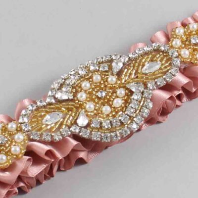 Sweet Nectar Satin with Gold Wedding Garter / Pink Wedding Garters / Charlotte # (161-161)-01-A05-Gold