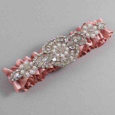 Sweet Nectar Satin Wedding Garter / Solid Pink Wedding Garters / Charlotte # (161-161)-01-A06-Silver
