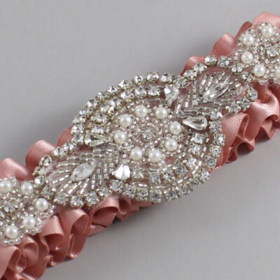 Sweet Nectar Satin Wedding Garter / Solid Pink Wedding Garters / Charlotte # (161-161)-01-A06-Silver