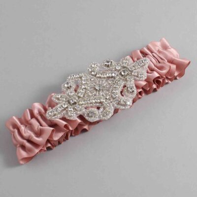 Sweet Nectar Satin Wedding Garter / Solid Pink Wedding Garters / Heather # (161-161)-01-A07-Silver
