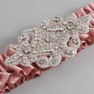 Sweet Nectar Satin Wedding Garter / Solid Pink Wedding Garters / Heather # (161-161)-01-A07-Silver