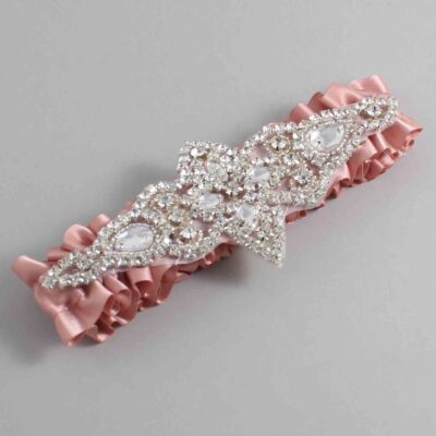Sweet Nectar Satin Wedding Garter / Solid Pink Wedding Garters / Lorine # (161-161)-01-A09-Silver