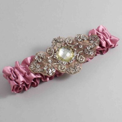 Rosy Mauve Satin with Brown Wedding Garter / Pink Wedding Garters / Bijou # (165-165)-01-A01-Antique