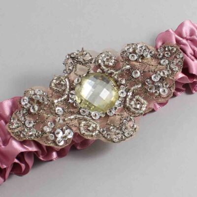 Rosy Mauve Satin with Brown Wedding Garter / Pink Wedding Garters / Bijou # (165-165)-01-A01-Antique