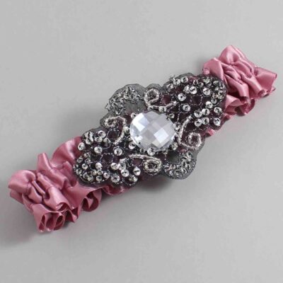 Rosy Mauve Satin with Black Wedding Garter / Pink Wedding Garters / Bijou # (165-165)-01-A02-Black