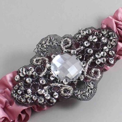 Rosy Mauve Satin with Black Wedding Garter / Pink Wedding Garters / Bijou # (165-165)-01-A02-Black