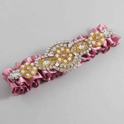 Rosy Mauve Satin with Gold Wedding Garter / Pink Wedding Garters / Charlotte # (165-165)-01-A05-Gold