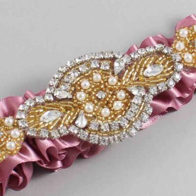 Rosy Mauve Satin with Gold Wedding Garter / Pink Wedding Garters / Charlotte # (165-165)-01-A05-Gold