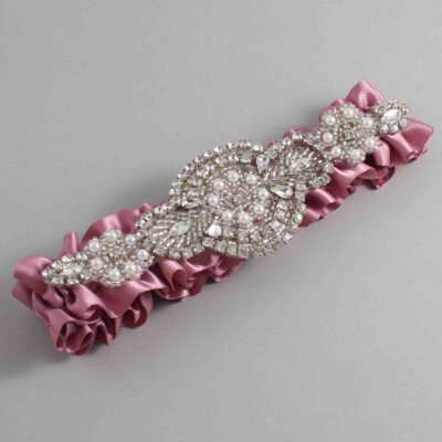 Rosy Mauve Satin Wedding Garter / Solid Pink Wedding Garters / Charlotte # (165-165)-01-A06-Silver