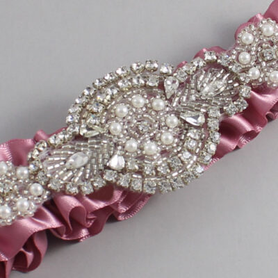 Rosy Mauve Satin Wedding Garter / Solid Pink Wedding Garters / Charlotte # (165-165)-01-A06-Silver