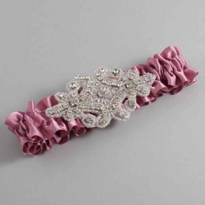 Rosy Mauve Satin Wedding Garter / Solid Pink Wedding Garters / Heather # (165-165)-01-A07-Silver